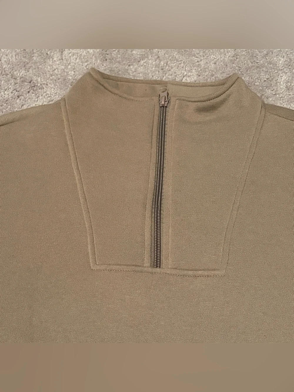 Ebb & Flow Womens Athleisure Pullover Quarter Zip Cropped Brown Sweater Size Med